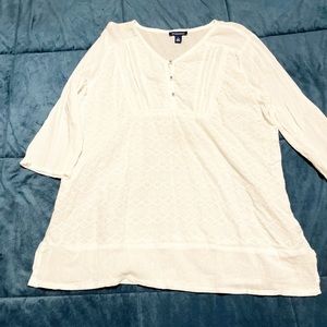 Bandolino White Cotton Aztec Quarter Sleeve Blouse Shirt Women’s XL